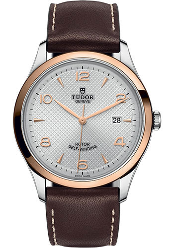 Tudor 1926 Watch - 41mm Steel and Gold Case - Silver Dial - Brown Leather Strap