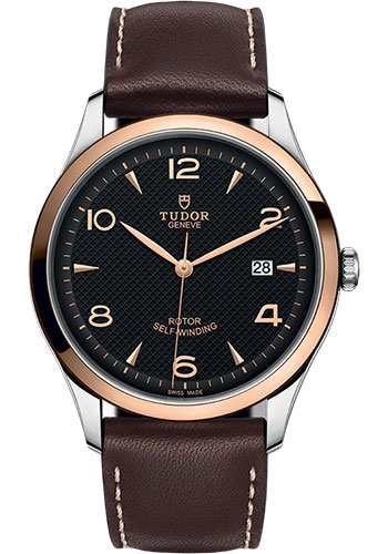 Tudor 1926 Watch - 41mm Steel and Gold Case - Black Dial - Brown Leather Strap