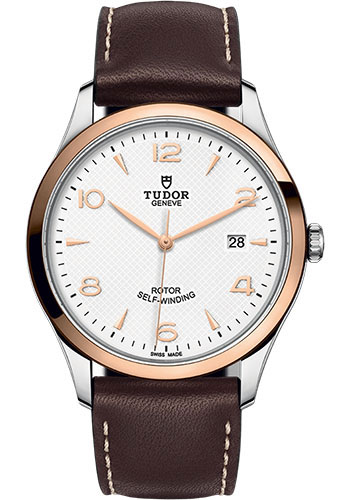 Tudor 1926 Watch - 41mm Steel and Gold Case - White Dial - Brown Leather Strap