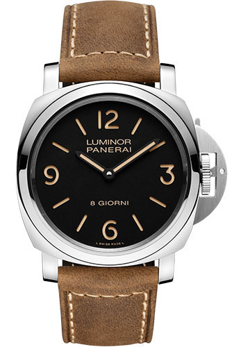Panerai Luminor Base - 44mm - Polished Steel - Black Dial - Dark Brown Scamosciato Strap