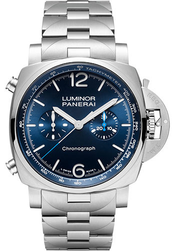 Panerai Luminor Chrono - 44mm Brushed Steel Case - Blue Sun-Brushed Dial