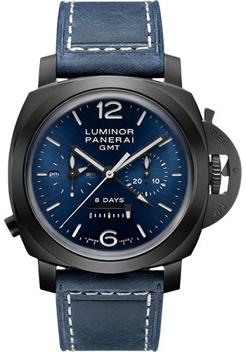 Panerai Luminor Chrono Monopulsante 8 Giorni GMT Blu Notte - 44mm Black Ceramic Case - Blue Sun-Brushed Dial