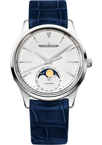 Jaeger-LeCoultre Master Ultra Thin Moon Watch - 34 mm Stainless Steel Case - Silver Dial - Blue Leather Strap