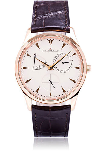 Jaeger-LeCoultre Master Ultra Thin Réserve de Marche Watch - 39 mm Thick Pink Gold Case - Eggshell Beige Dial - Brown Alligator Strap