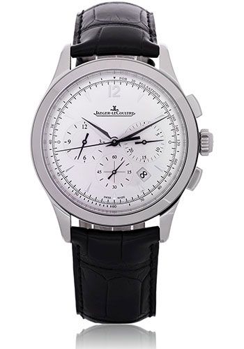 Jaeger-LeCoultre Master Chronograph Watch - 40 mm Thick Stainless Steel Case - Silvered Dial - Black Alligator Strap