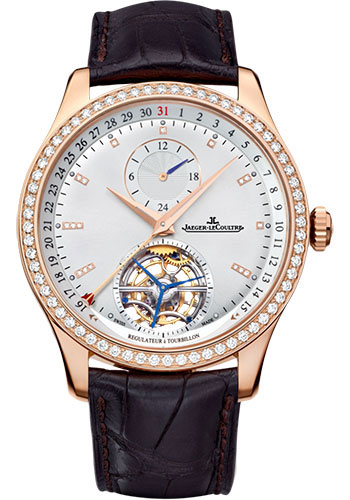 Jaeger-LeCoultre Master Tourbillon Watch - 41.5 mm Pink Gold Case - Diamond Bezel - Silver Dial - Brown Alligator Strap