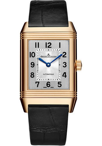 Jaeger-LeCoultre Reverso Classic Medium Duetto Watch - 40 mm Pink Gold Case - Black Guilloché Dial - Black Alligator Strap