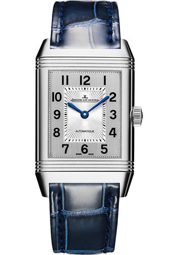 Jaeger-LeCoultre Reverso Classic Medium Duetto Watch - 40.1 x 24.4 mm Stainless Steel Case - Grey Front Dial - Blue Alligator Strap