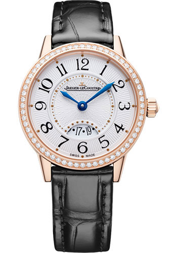 Jaeger-LeCoultre Rendez-Vous Date Small Quartz Watch - 29 mm Pink Gold Case - Diamond Bezel - Grey Dial - Black Alligator Strap
