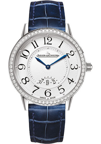 Jaeger-LeCoultre Rendez-Vous Date Small Quartz Watch - 29 mm Stainless Steel Case - Diamond Bezel - Grey Dial - Blue Alligator Strap