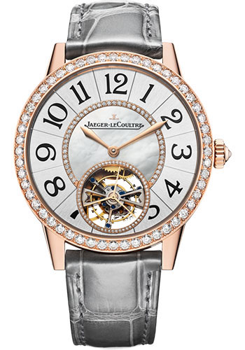 Jaeger-LeCoultre Rendez-Vous Tourbillon Watch - 39 mm Pink Gold Case - Diamond Bezel - Mother-Of-Pearl Center Dial - Grey Alligator Strap