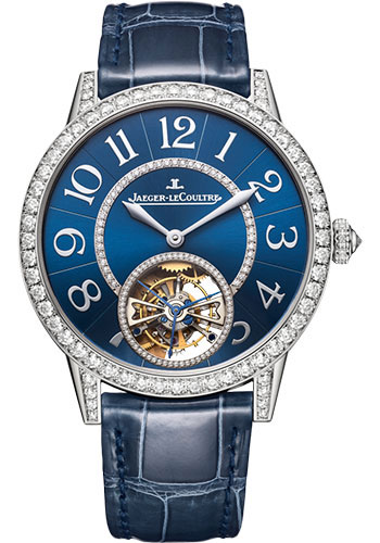 Jaeger-LeCoultre Rendez-Vous Tourbillon Watch - 39 mm White Gold Case - Diamond Bezel - Gem-Set Blue Dial - Blue Alligator Strap