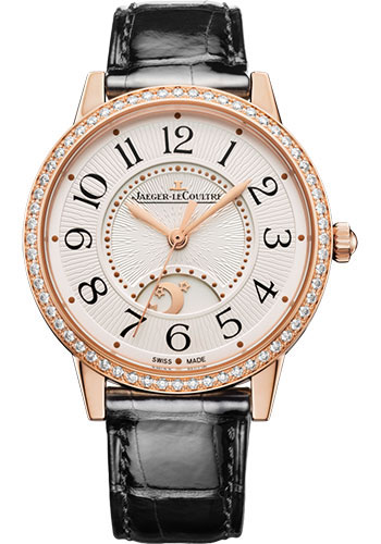 Jaeger-LeCoultre Rendez-Vous Night & Day Medium Watch - 34 mm Pink Gold Case - Diamond Bezel - Silvered Grey Dial - Black Alligator Strap