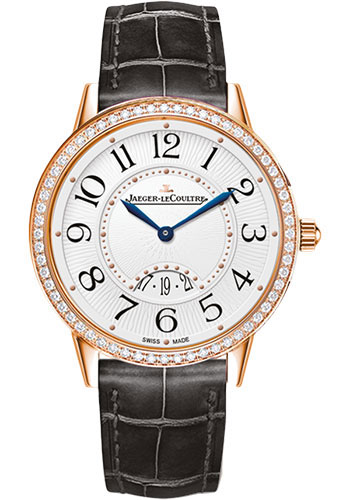 Jaeger-LeCoultre Rendez-Vous Date Medium Quartz Watch - 34 mm Pink Gold Case - Diamond Bezel - Grey Dial - Black Alligator Strap