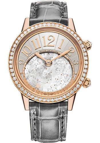 Jaeger-LeCoultre Rendez-Vous Celestial Watch - 37.5 mm Pink Gold Case - Diamond Bezel - Silvered Grey Dial - Grey Alligator Strap