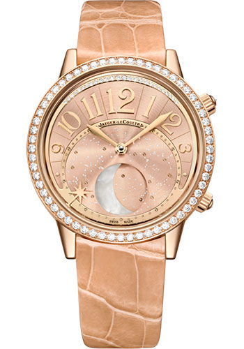 Jaeger-LeCoultre Rendez-Vous Moon Watch - 36 mm Pink Gold Case - Diamond Bezel - Gilt Dial - Pink Leather Strap