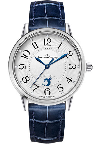 Jaeger-LeCoultre Rendez-Vous Night & Day Large Watch - 38.2 mm Stainless Steel Case - Silver Dial - Blue Leather Strap