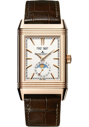 Jaeger-LeCoultre Reverso Tribute Calendar Watch - 49.7 mm Pink Gold Case - Silver Dial - Brown Leather Strap