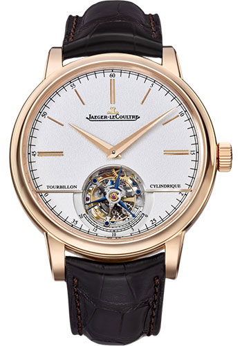 Jaeger-LeCoultre Master Grande Tradition Tourbillon Cylindrique Watch - 42 mm Pink Gold Case - Silver Dial - Black Leather Strap