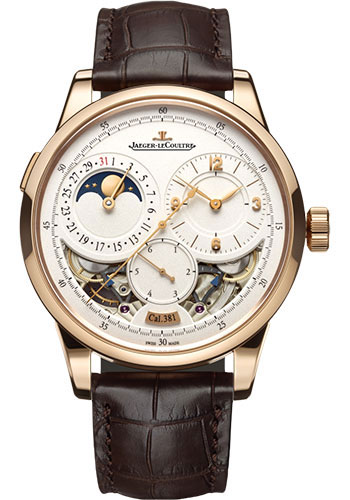 Jaeger-LeCoultre Duomètre Quantième Lunaire Watch - 42 mm Pink Gold Case - Silver Dial - Brown Leather Strap
