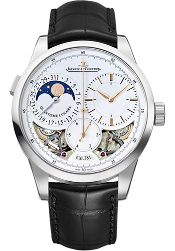 Jaeger-LeCoultre Duomètre Quantième Lunaire Watch - 40.5 mm White Gold Case - Silver Dial - Black Leather Strap