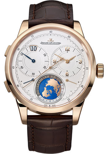 Jaeger-LeCoultre Duomètre Unique Travel Time Watch - 42 mm Pink Gold Case - Silvered Dial - Brown Leather Strap