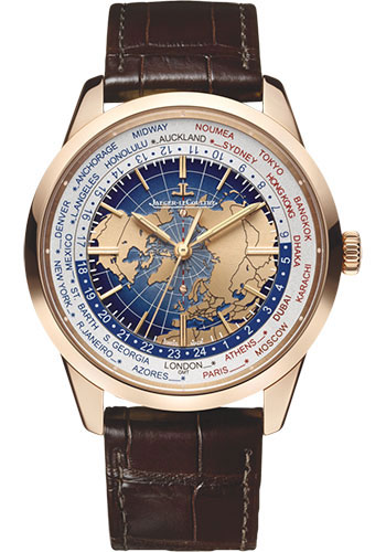 Jaeger-LeCoultre Geophysic Universal Time Watch - 41.6 mm Pink Gold Case - Blue Dial - Brown Alligator Strap