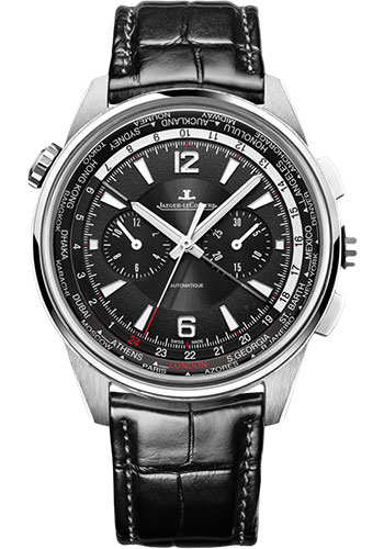 Jaeger-LeCoultre Polaris Chronograph WT Watch - 44 mm Titanium Case - Black Dial - Black Leather Strap