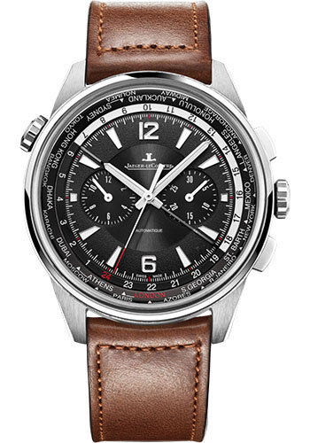Jaeger-LeCoultre Polaris Chronograph WT Watch - 44 mm Titanium Case - Black Dial - Brown Leather Strap