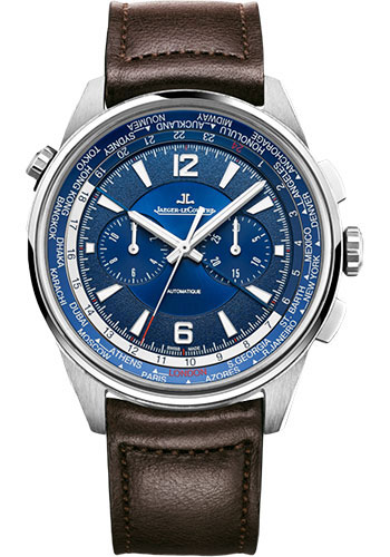 Jaeger-LeCoultre Polaris Chronograph WT Watch - 44 mm Titanium Case - Blue Dial - Brown Leather Strap