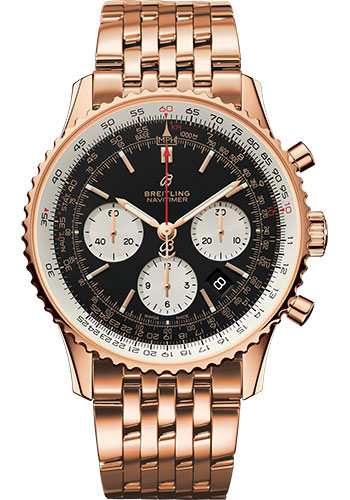 Breitling Navitimer 1 B01 Chronograph 43 Watch - Red Gold Case - Black Dial - Red Gold Pilot Bracelet