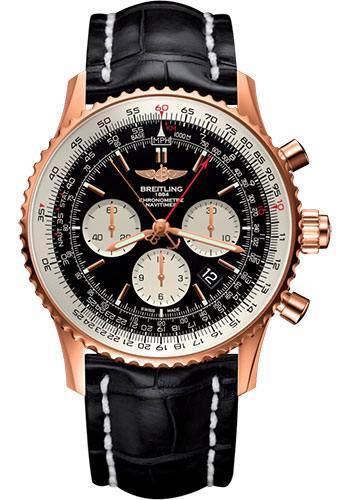 Breitling Navitimer B03 Chronograph Rattrapante 45 Watch - Red Gold - Black Dial - Black Croco Strap - Tang Buckle Limited Edition