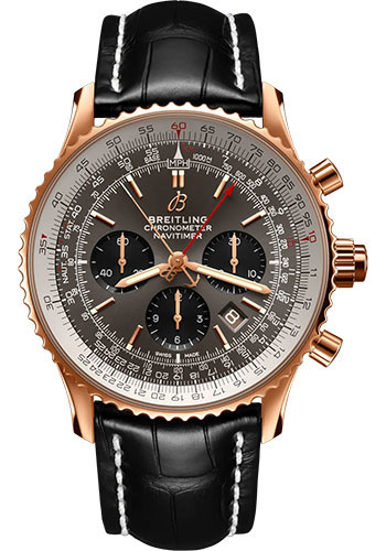 Breitling Navitimer B03 Chronograph Rattrapante 45 Watch - 18K Red Gold - Anthracite Dial - Black Alligator Leather Strap - Tang Buckle