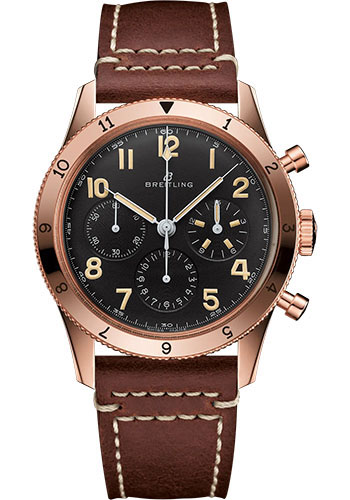 Breitling AVI 1953 Edition Watch - 18K Red Gold - Black Dial - Brown Calfskin Leather Strap - Tang Buckle Limited Edition