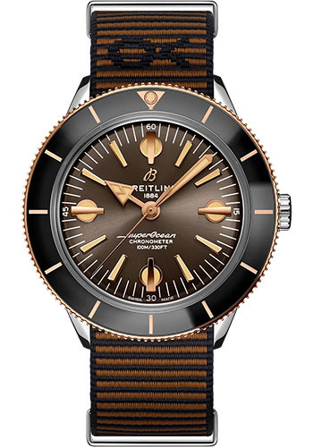 Breitling Superocean Heritage '57 Outerknown Limited Edition Watch - Steel and 18K Red Gold - Bronze Dial - Brown Econyl® Yarn Strap - Tang Buckle Limited Edition of 500