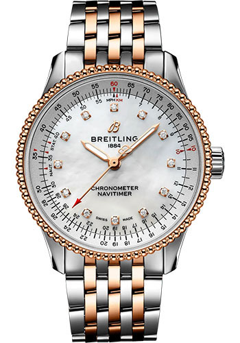 Breitling Navitimer Automatic 35 Watch - Steel and 18K Rose Gold - Mother-Of-Pearl Dial - Metal Bracelet