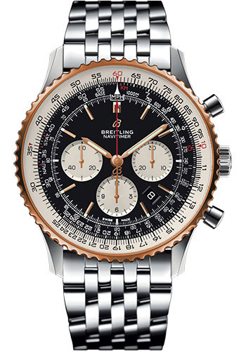 Breitling Navitimer 1 B01 Chronograph 46 Watch - Steel and Red Gold Case - Black Dial - Steel Navitimer Bracelet