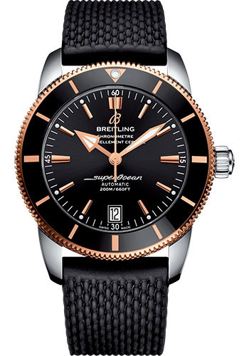 Breitling Superocean Héritage II B20 Automatic 42 Watch - Steel and Red Gold Case - Black Dial - Black Rubber Aero Classic Strap