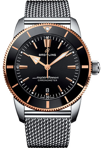 Breitling Superocean Héritage II B20 Automatic 44 Watch - Steel and Red Gold Case - Black Dial - Steel Aero Classic Bracelet