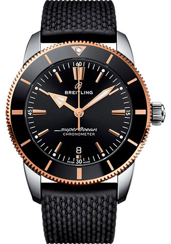 Breitling Superocean Héritage II B20 Automatic 44 Watch - Steel and Red Gold Case - Black Dial - Black Rubber Aero Classic Strap