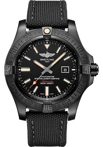 Breitling Avenger Blackbird Watch - Black Titanium - Volcano Black Dial - Black Military Strap - Tang Buckle
