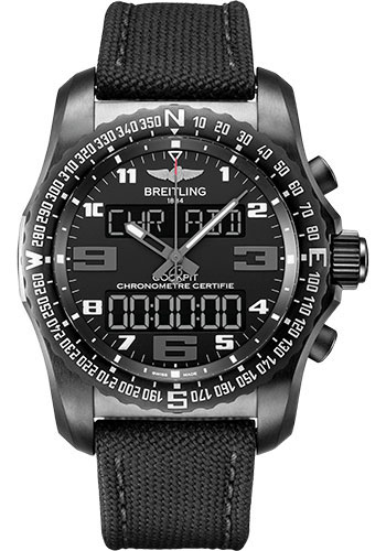 Breitling Cockpit B50 Watch - Black Titanium - Volcano Black Dial - Black Military Strap - Tang Buckle