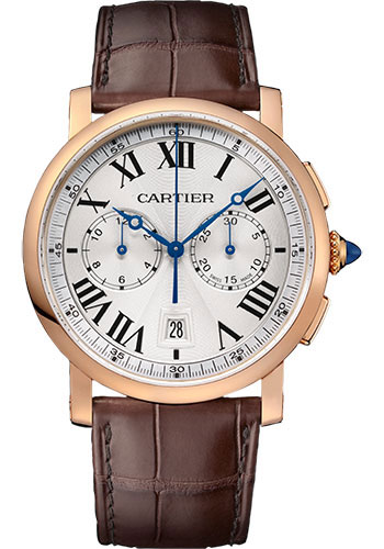 Cartier Rotonde de Cartier Chronograph Watch - 40 mm Pink Gold Case - Silvered Effect Dial - Brown Alligator Strap