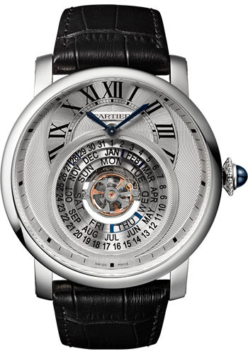 Cartier Rotonde de Cartier Astrocalendaire Watch - 45 mm Platinum Case - Silver Dial - Black Alligator Strap