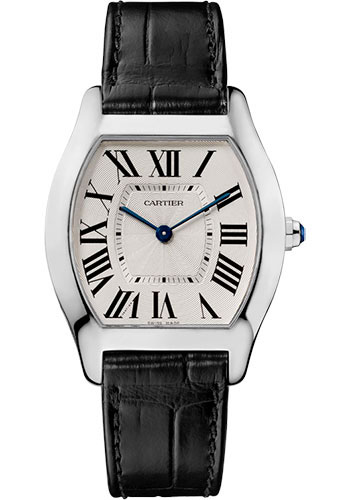 Cartier Tortue Watch - 39 mm White Gold Case - Black Alligator Strap