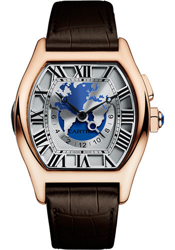 Cartier Tortue XXL Multiple Time Zones Watch - 51 mm Pink Gold Case - Brown Alligator Strap