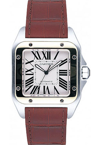 Cartier Santos 100 Watch - Large Steel and Gold Case - Alligator Strap