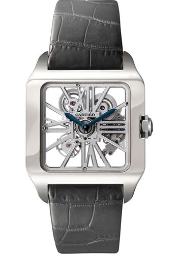 Cartier Santos-Dumont Watch - Large White Gold Case - Nickel Silver Dial - Alligator Strap