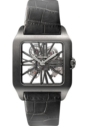 Cartier Santos-Dumont Watch - 38.7 mm Titanium Case - Satin Brushed Dial - Black Alligator Strap