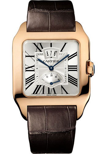 Cartier Santos Dumont Power Reserve Watch - 38 mm Pink Gold Case - Silvered Dial - Brown Alligator Strap